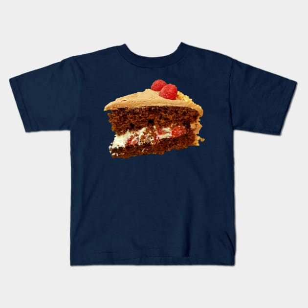 Sweet Food Slice of Frosted Cake with Cream and Raspberries Kids T-Shirt by ellenhenryart